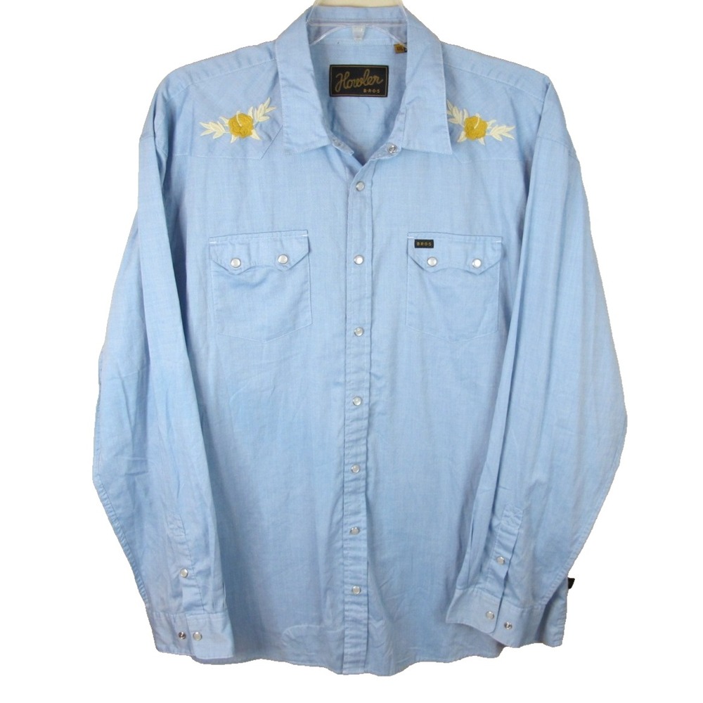 Howler Bros Gaucho Pearl Snap Western Shirt Men's XXL Embroidered‎ Flower